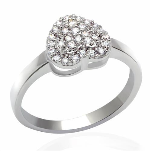 LO2056 - Rhodium Brass Ring with AAA Grade CZ  in Clear - Alamode