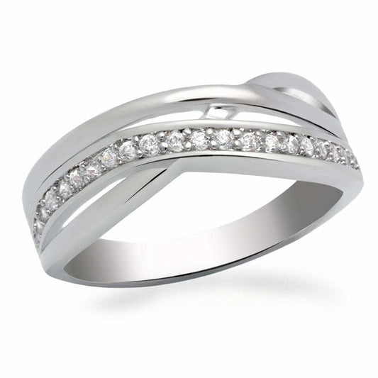 LO2058 - Rhodium Brass Ring with AAA Grade CZ in Clear - Alamode - Flyclothing LLC