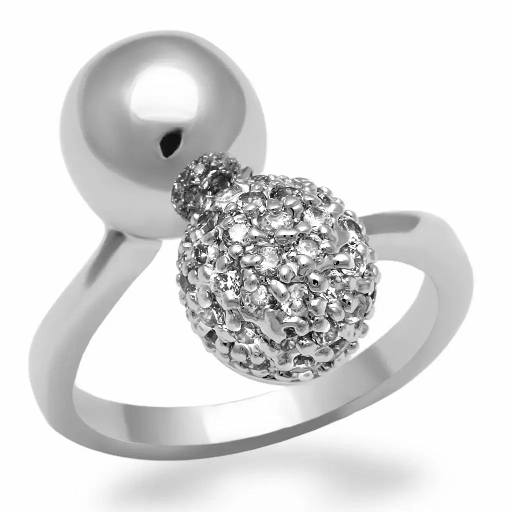 LO2059 - Rhodium Brass Ring with AAA Grade CZ in Clear - Alamode - Flyclothing LLC