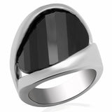 LO2063 - Rhodium Brass Ring with AAA Grade CZ  in Jet - Alamode