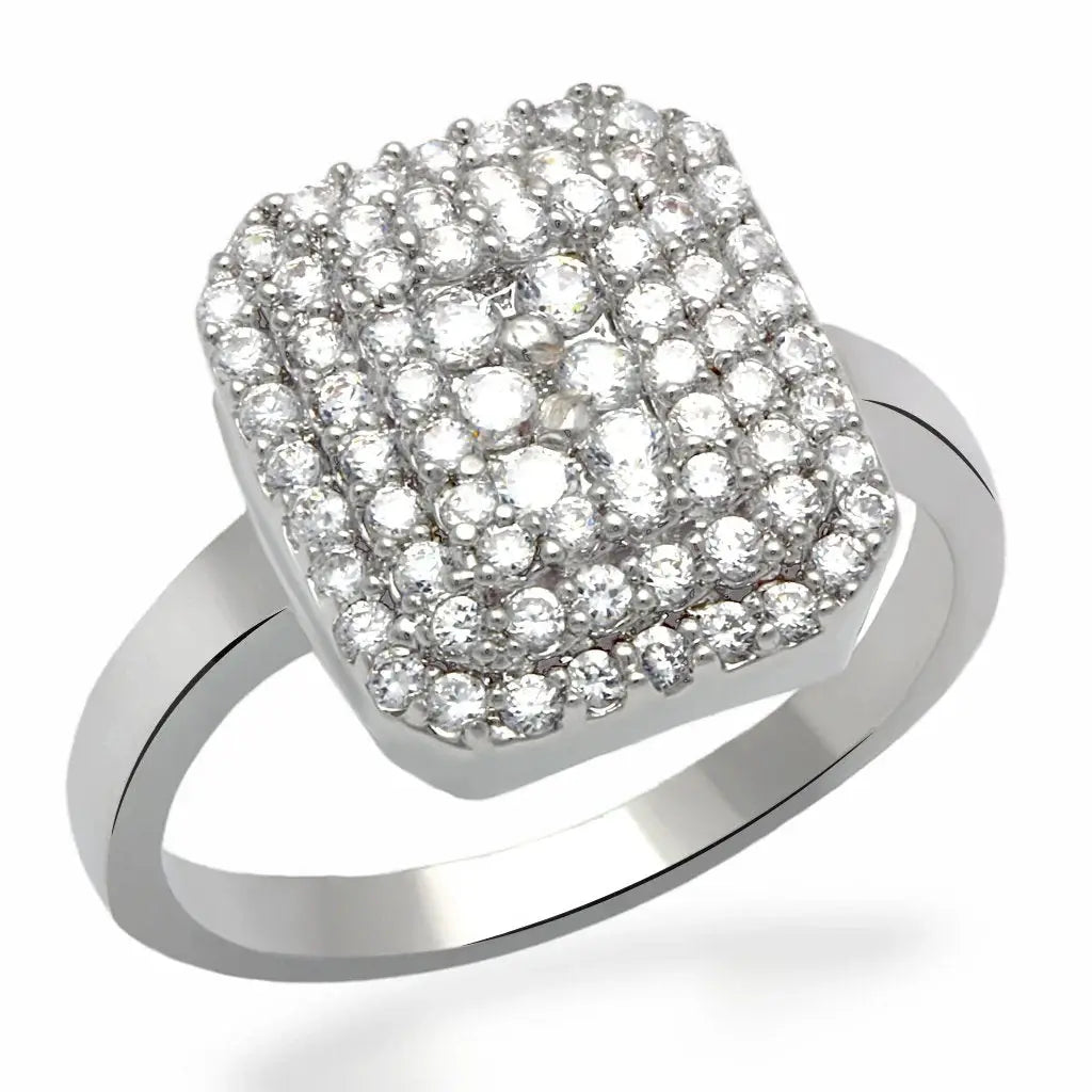 LO2064 - Rhodium Brass Ring with AAA Grade CZ in Clear - Alamode - Flyclothing LLC