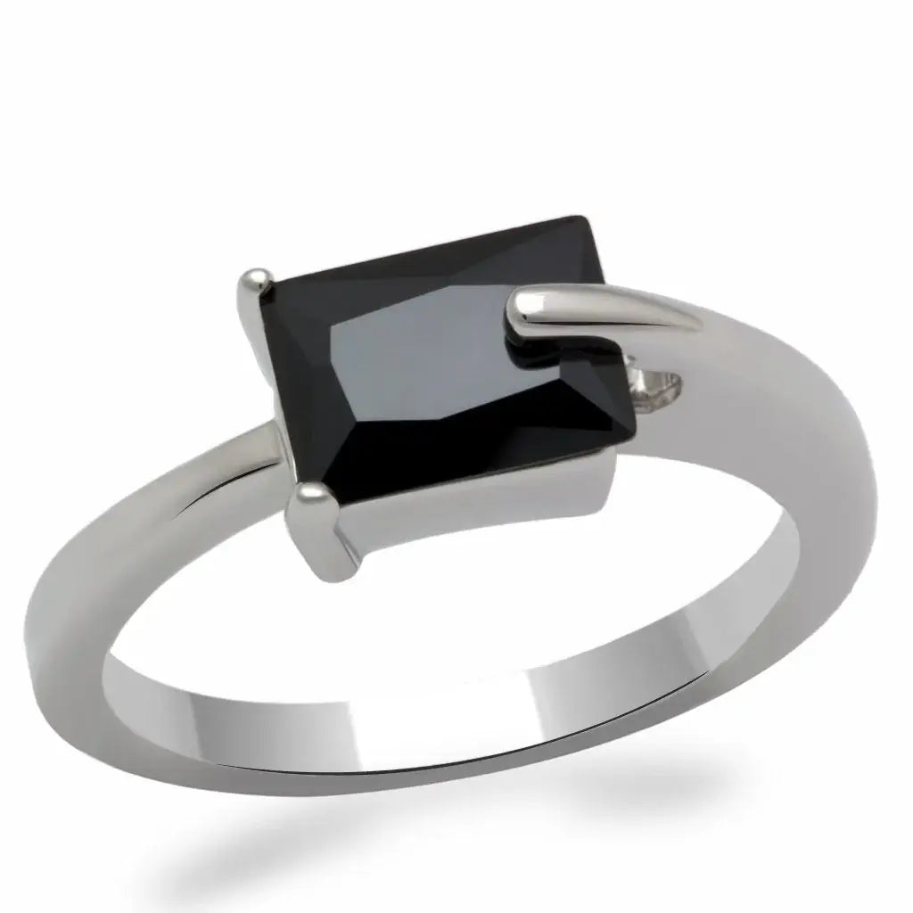 LO2066 - Rhodium Brass Ring with AAA Grade CZ in Jet - Alamode - Flyclothing LLC