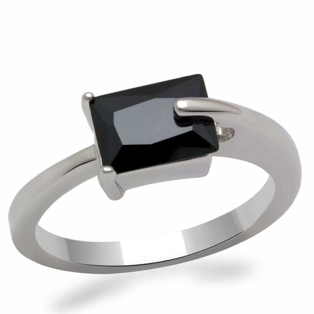 LO2066 - Rhodium Brass Ring with AAA Grade CZ in Jet - Alamode - Flyclothing LLC