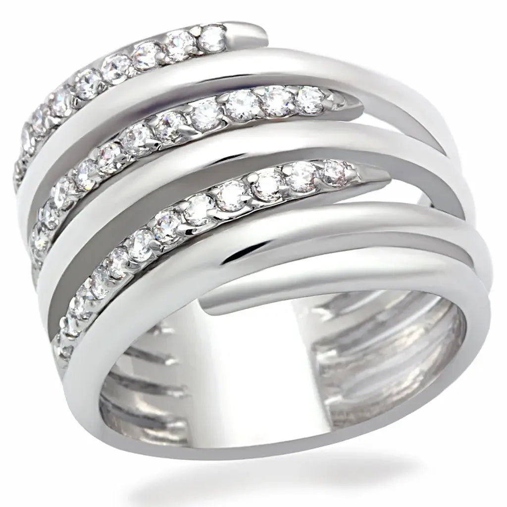 LO2075 - Rhodium Brass Ring with AAA Grade CZ in Clear - Alamode - Flyclothing LLC