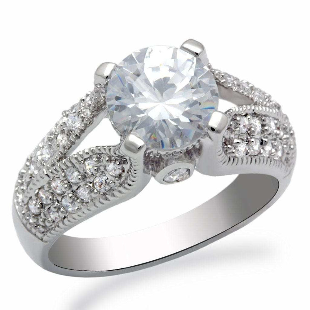 LO2077 - Rhodium Brass Ring with AAA Grade CZ in Clear - Alamode - Flyclothing LLC