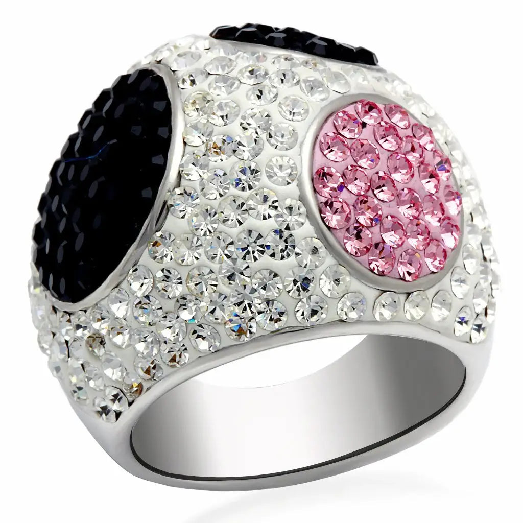 LO2081 - Rhodium + Ruthenium Brass Ring with Top Grade Crystal in Multi Color - Alamode - Flyclothing LLC