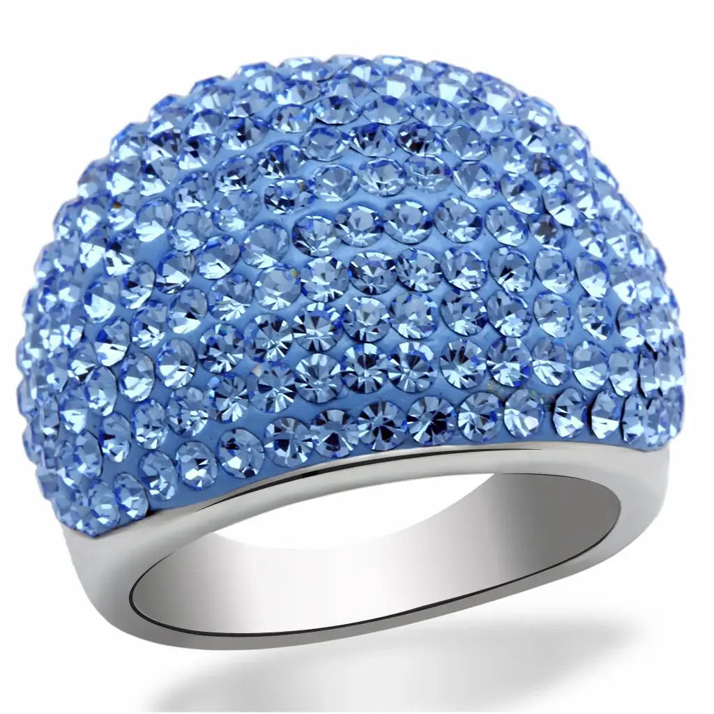 LO2083 - Rhodium Brass Ring with Top Grade Crystal in Light Sapphire - Alamode - Flyclothing LLC