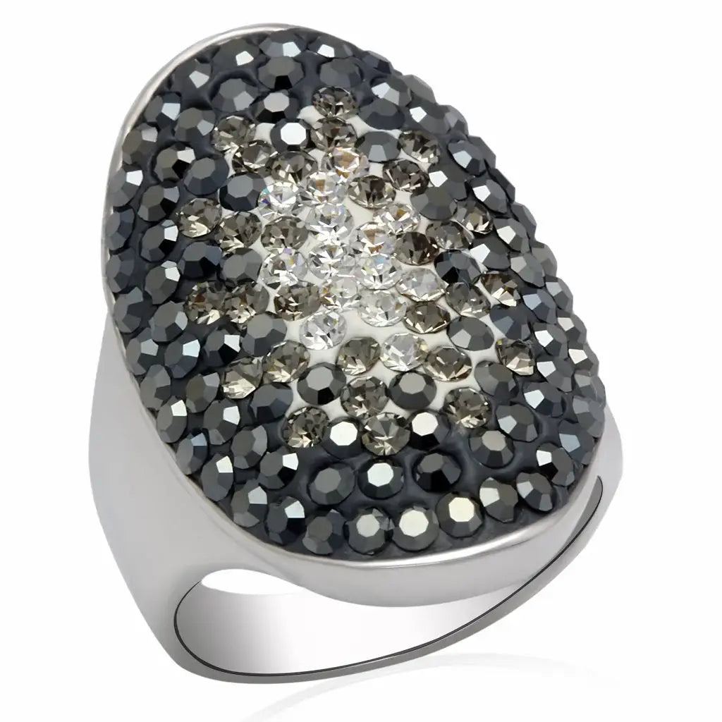 LO2084 - Rhodium Brass Ring with Top Grade Crystal in Multi Color - Alamode - Flyclothing LLC