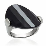 LO2085 - Rhodium Brass Ring with AAA Grade CZ in Jet - Alamode - Flyclothing LLC