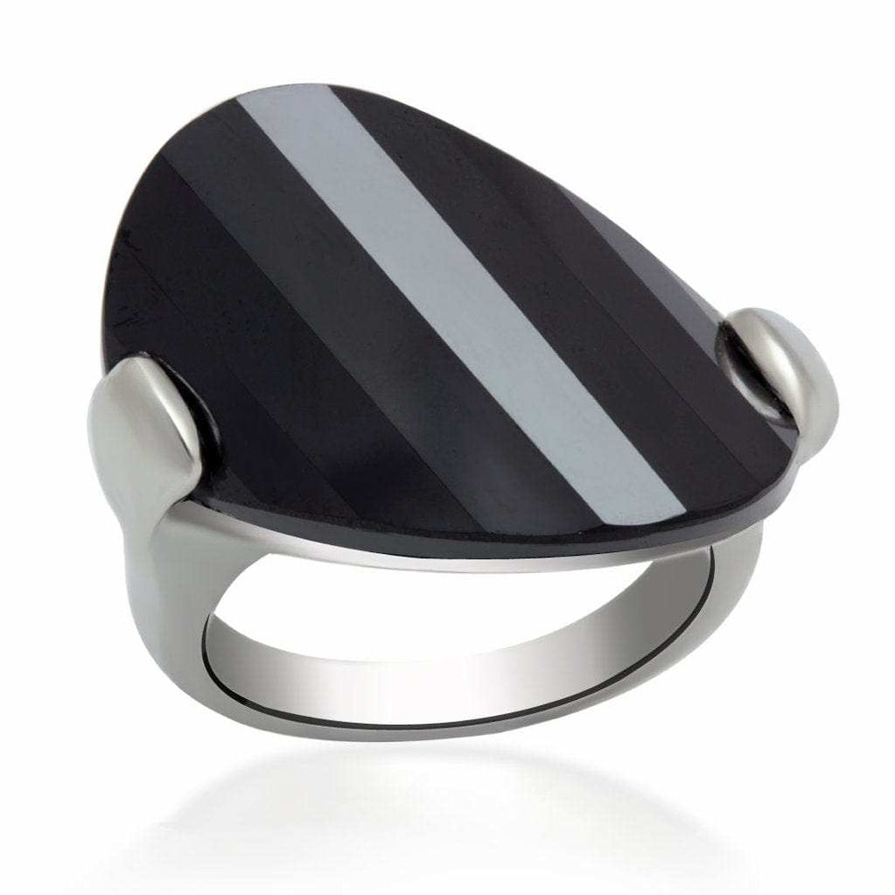LO2085 - Rhodium Brass Ring with AAA Grade CZ in Jet - Alamode - Flyclothing LLC