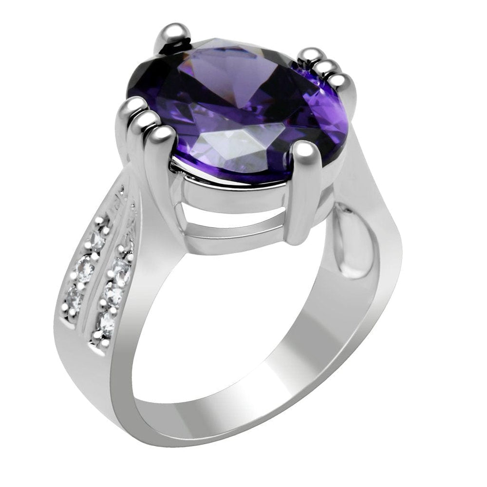 LO2088 - Rhodium Brass Ring with AAA Grade CZ  in Fuchsia - Alamode