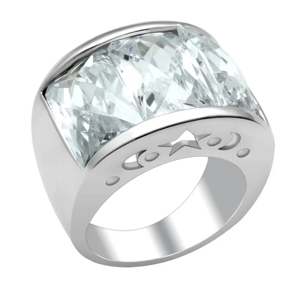 LO2092 - Rhodium Brass Ring with AAA Grade CZ in Clear - Alamode - Flyclothing LLC
