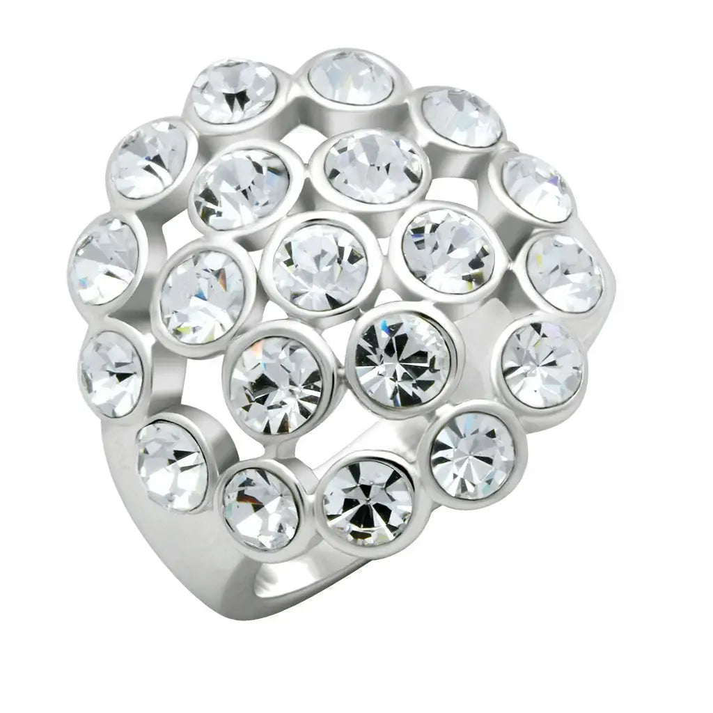 LO2096 - Rhodium Brass Ring with Top Grade Crystal in Clear - Alamode - Flyclothing LLC