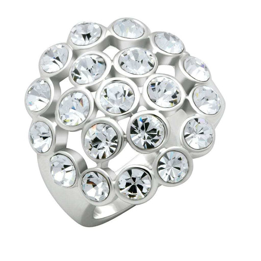 LO2096 - Rhodium Brass Ring with Top Grade Crystal in Clear - Alamode - Flyclothing LLC
