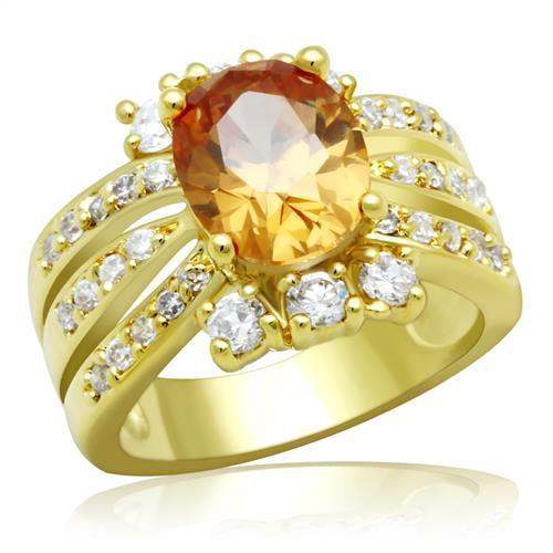 LO2097 - Gold Brass Ring with AAA Grade CZ in Champagne - Alamode - Flyclothing LLC