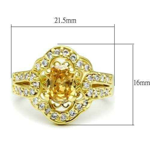 LO2100 - Gold Brass Ring with AAA Grade CZ in Champagne - Alamode - Flyclothing LLC
