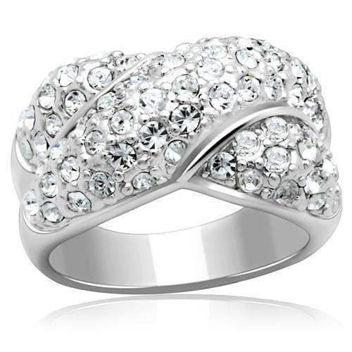 LO2101 - Rhodium Brass Ring with Top Grade Crystal in Clear - Alamode - Flyclothing LLC