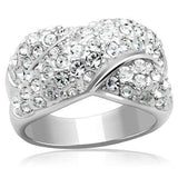 LO2101 - Rhodium Brass Ring with Top Grade Crystal  in Clear