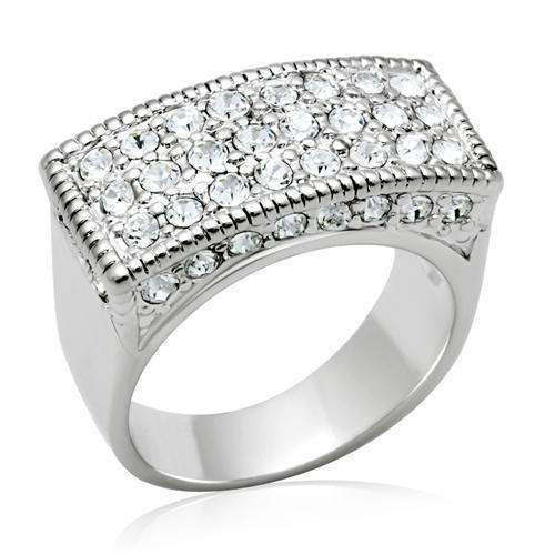 LO2103 - Rhodium Brass Ring with Top Grade Crystal in Clear - Alamode - Flyclothing LLC
