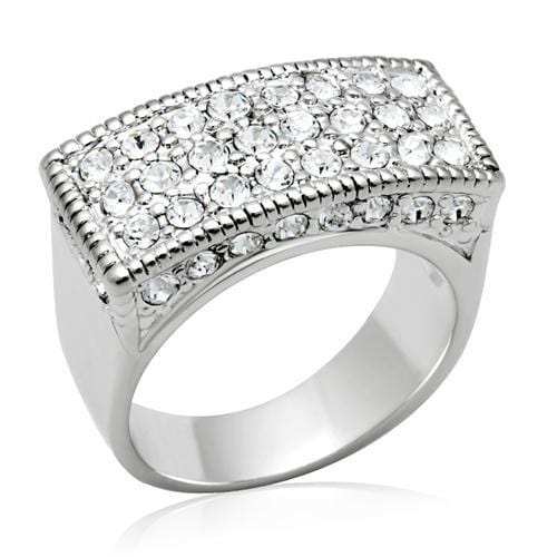 LO2103 - Rhodium Brass Ring with Top Grade Crystal  in Clear - Alamode