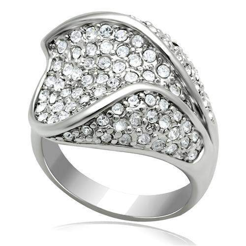 LO2105 - Rhodium Brass Ring with Top Grade Crystal in Clear - Alamode - Flyclothing LLC