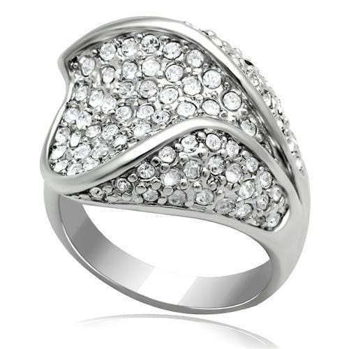 LO2105 - Rhodium Brass Ring with Top Grade Crystal in Clear - Alamode - Flyclothing LLC