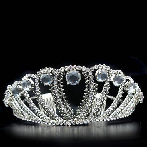 LO2108 - Imitation Rhodium Brass Tiaras & Hair Clip with Top Grade Crystal in Clear - Alamode - Flyclothing LLC