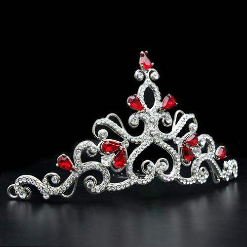 LO2109 - Imitation Rhodium Brass Tiaras & Hair Clip with Top Grade Crystal in Ruby - Alamode - Flyclothing LLC
