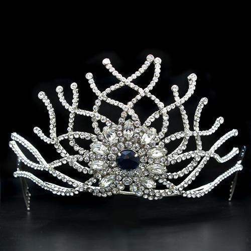 LO2111 - Imitation Rhodium Brass Tiaras & Hair Clip with Top Grade Crystal in Montana - Alamode - Flyclothing LLC