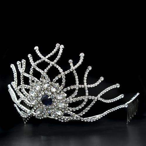 LO2111 - Imitation Rhodium Brass Tiaras & Hair Clip with Top Grade Crystal in Montana - Alamode - Flyclothing LLC