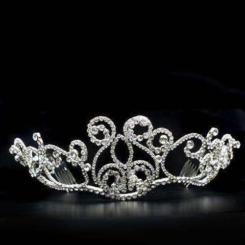 LO2113 - Imitation Rhodium Brass Tiaras & Hair Clip with Top Grade Crystal in Clear - Alamode - Flyclothing LLC