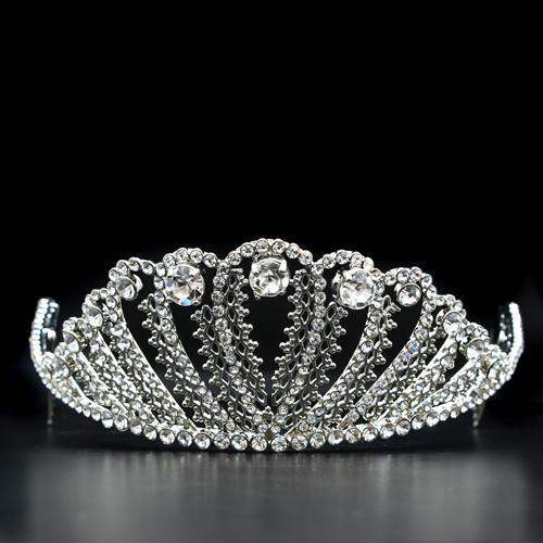 LO2114 - Imitation Rhodium Brass Tiaras & Hair Clip with Top Grade Crystal in Clear - Alamode - Flyclothing LLC