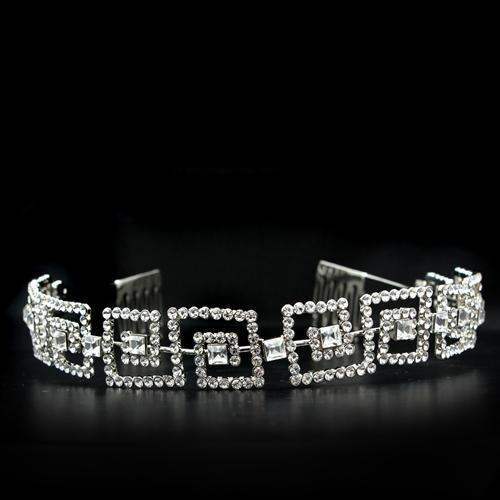 LO2116 - Imitation Rhodium Brass Tiaras & Hair Clip with Top Grade Crystal in Clear - Alamode - Flyclothing LLC