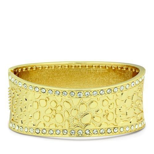 LO2119 - Flash Gold White Metal Bangle with Top Grade Crystal  in Clear - Alamode