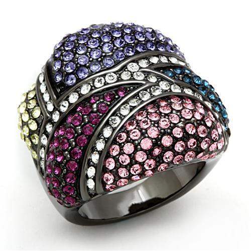 LO2174 - TIN Cobalt Black Brass Ring with Top Grade Crystal in Multi Color - Alamode - Flyclothing LLC