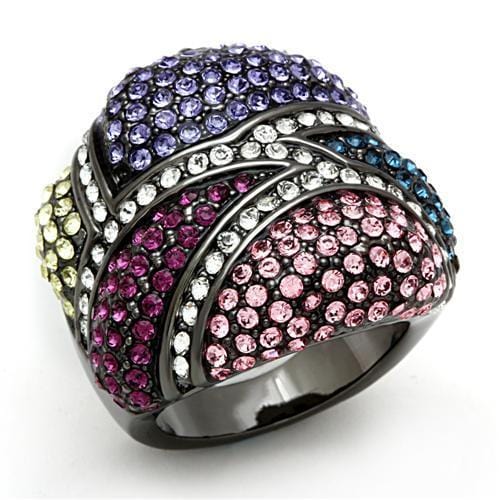 LO2174 - TIN Cobalt Black Brass Ring with Top Grade Crystal  in Multi Color - Alamode