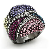 LO2174 - TIN Cobalt Black Brass Ring with Top Grade Crystal  in Multi Color - Alamode