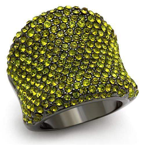 LO2185 - TIN Cobalt Black Brass Ring with Top Grade Crystal in Olivine color - Alamode - Flyclothing LLC