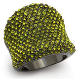 LO2185 - TIN Cobalt Black Brass Ring with Top Grade Crystal in Olivine color - Alamode - Flyclothing LLC