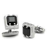 LO2305 - Rhodium Brass Cufflink with AAA Grade CZ  in Jet - Alamode