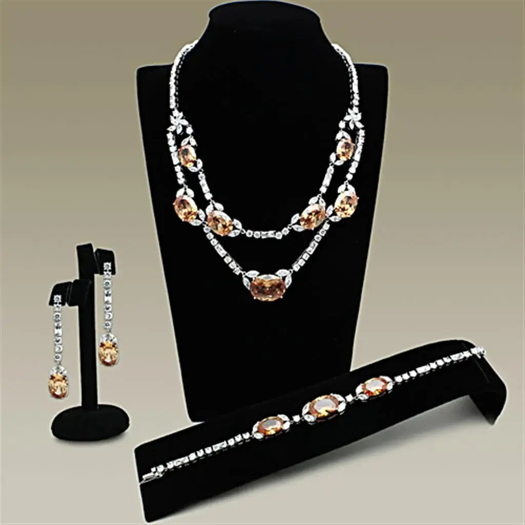 LO2326 - Rhodium Brass Jewelry Sets with AAA Grade CZ in Champagne - Alamode - Flyclothing LLC