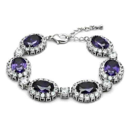 LO2359 - Rhodium Brass Bracelet with AAA Grade CZ  in Amethyst - Alamode