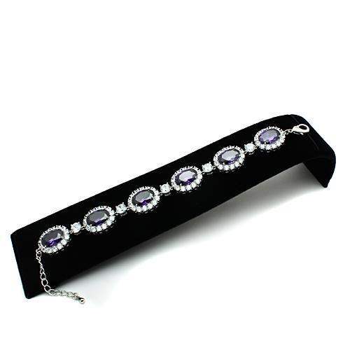 LO2359 - Rhodium Brass Bracelet with AAA Grade CZ in Amethyst - Alamode - Flyclothing LLC