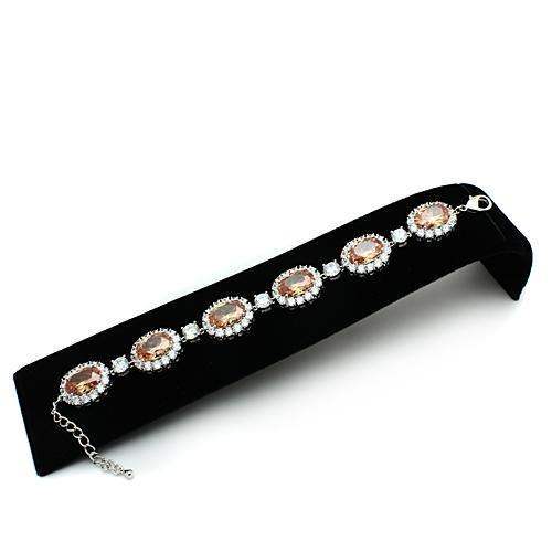 LO2360 - Rhodium Brass Bracelet with AAA Grade CZ in Champagne - Alamode - Flyclothing LLC