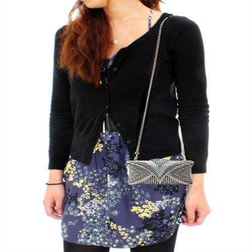 LO2362 - Imitation Rhodium White Metal Clutch with Top Grade Crystal in White - Alamode - Flyclothing LLC