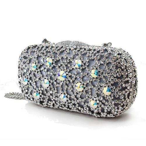 LO2364 - Imitation Rhodium White Metal Clutch with Top Grade Crystal in White - Alamode - Flyclothing LLC