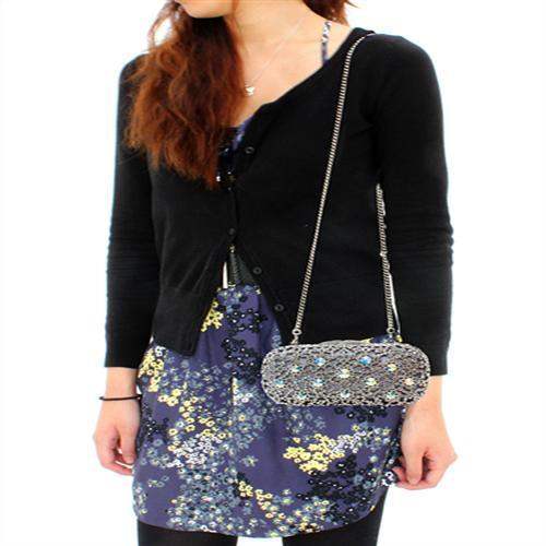 LO2364 - Imitation Rhodium White Metal Clutch with Top Grade Crystal in White - Alamode - Flyclothing LLC