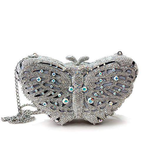 LO2366 - Imitation Rhodium White Metal Clutch with Top Grade Crystal in White - Alamode - Flyclothing LLC