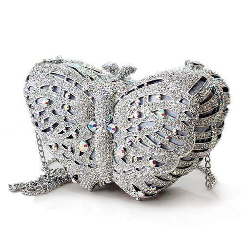 LO2366 - Imitation Rhodium White Metal Clutch with Top Grade Crystal in White - Alamode - Flyclothing LLC
