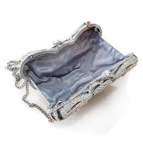 LO2366 - Imitation Rhodium White Metal Clutch with Top Grade Crystal in White - Alamode - Flyclothing LLC